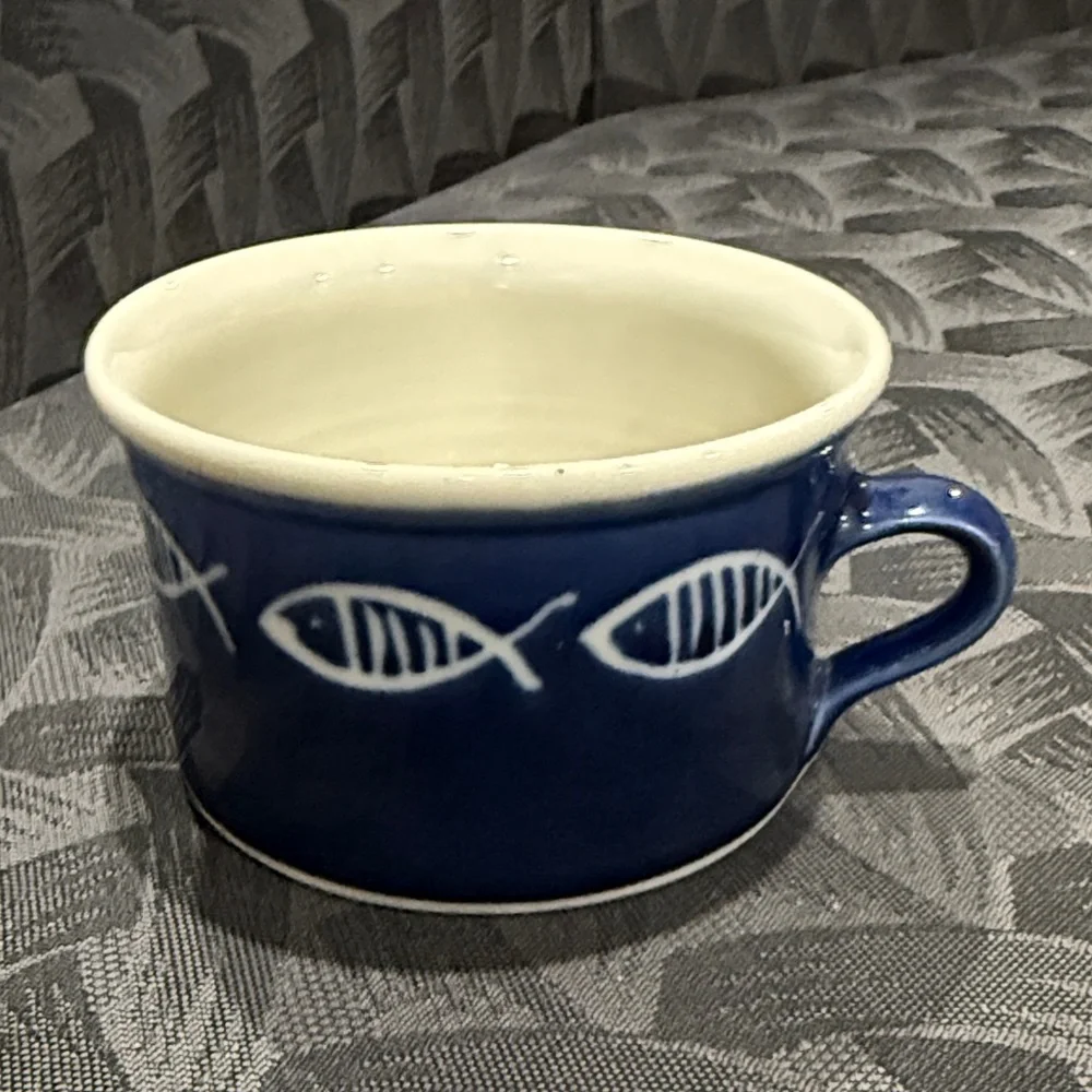 Pottery Barn signed mug fish